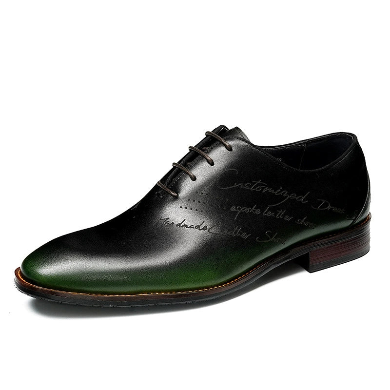Men’s Laser-Engraved Letter Leather Oxford Shoes 65175