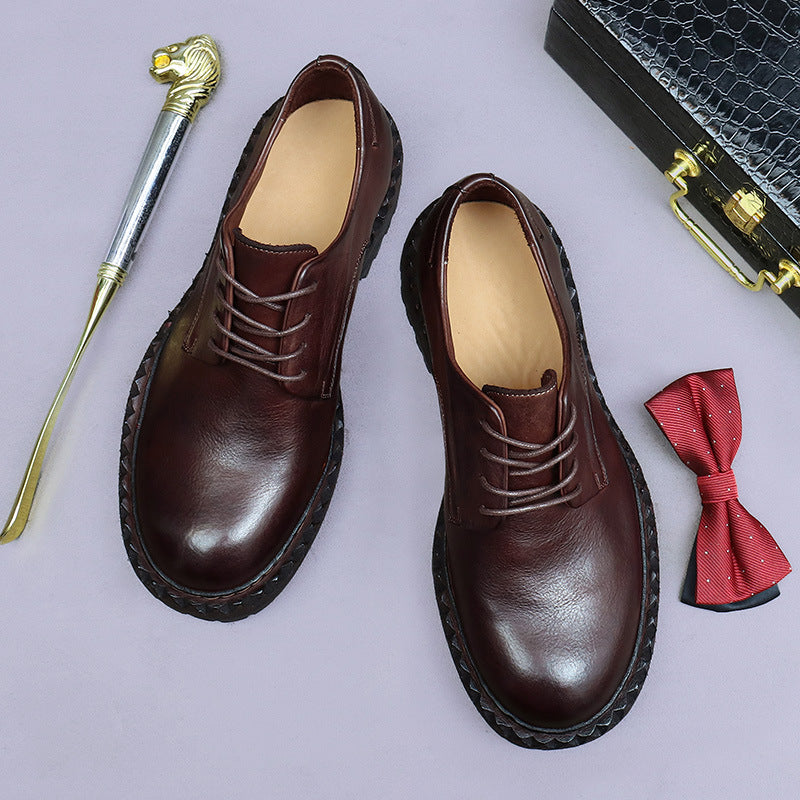 New High-End Business Casual Leather Shoes Men Genuine Leather Sole retro British Big Head Round Head Horse Leather 82715