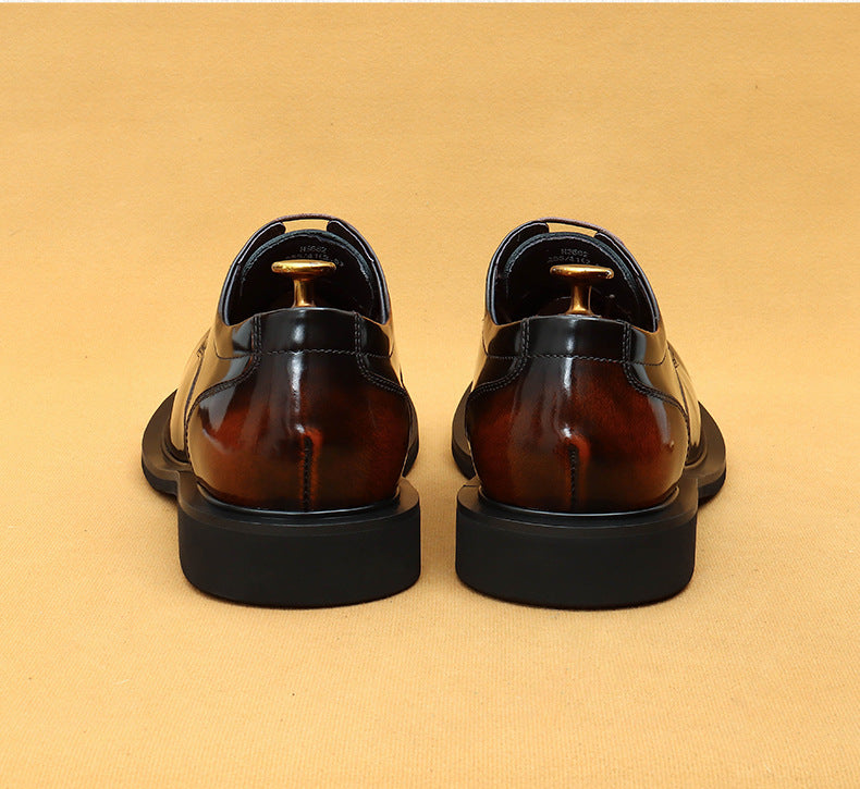 Top Layer Cowhide Men's Leather Shoes Business Casual Leather Shoes Men's Wide Feet British Glossy Big Head Top Layer Cowhide Youth Derby Shoes23692