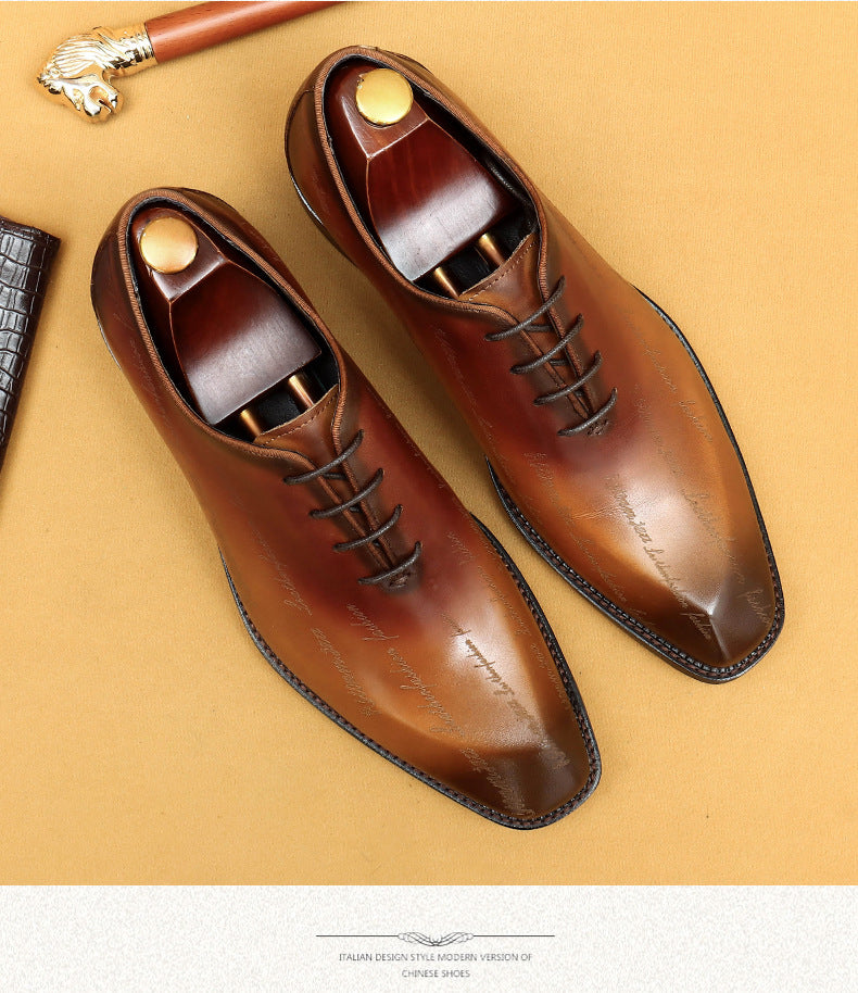 Top Layer Cowhide Men's Leather Shoes Formal Leather Shoes Men's Leather Pointed Italian Carved British Business Oxford Men's Shoes65170