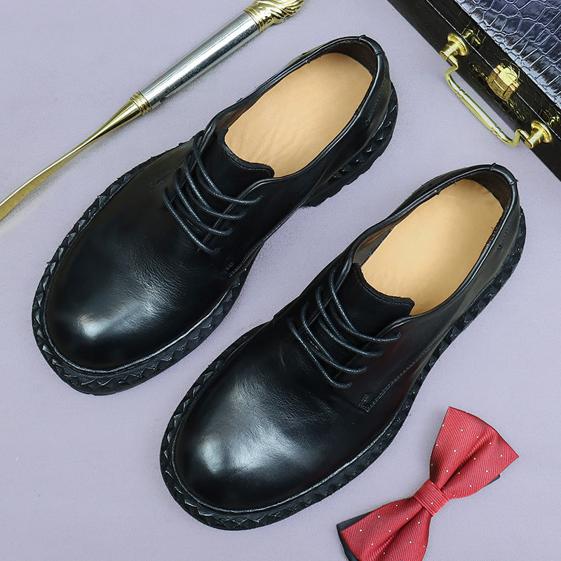 New High-End Business Casual Leather Shoes Men Genuine Leather Sole retro British Big Head Round Head Horse Leather 82715