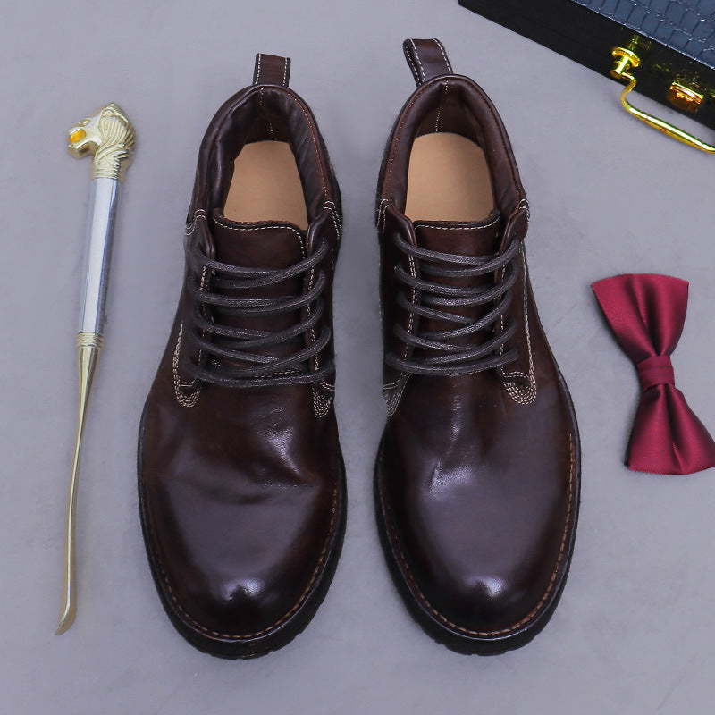 High-End Leather Sole Men's Retro Workwear Genuine Leather Martin Boots Fashion Distressed Washed Horse Leather Stitched Durable 1570A-11