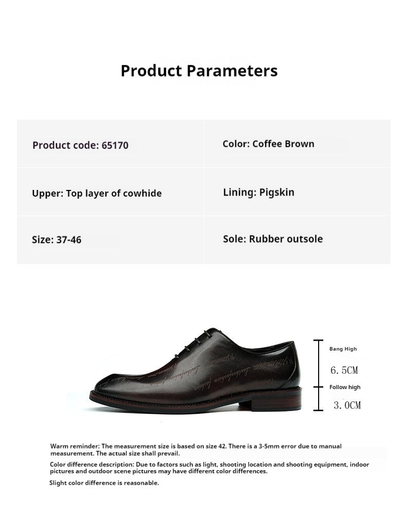 Top Layer Cowhide Men's Leather Shoes Formal Leather Shoes Men's Leather Pointed Italian Carved British Business Oxford Men's Shoes65170