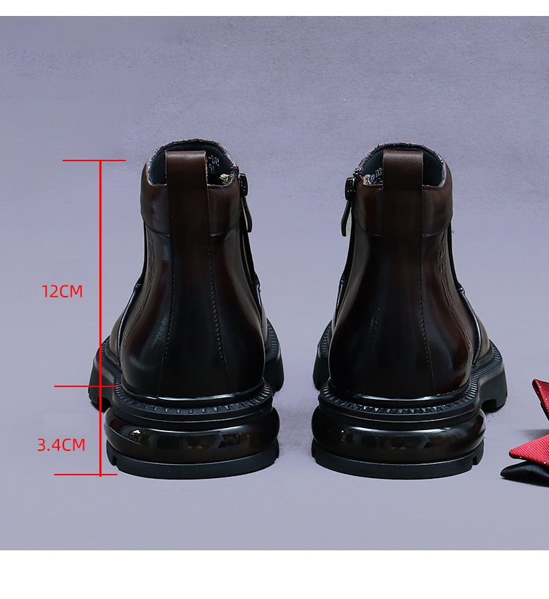 Top Layer Cowhide Men's Leather Shoes Winter Men's Chelsea Boots Short Boots Leather Cushion Thick Bottom Business Casual British Leather Boots66296