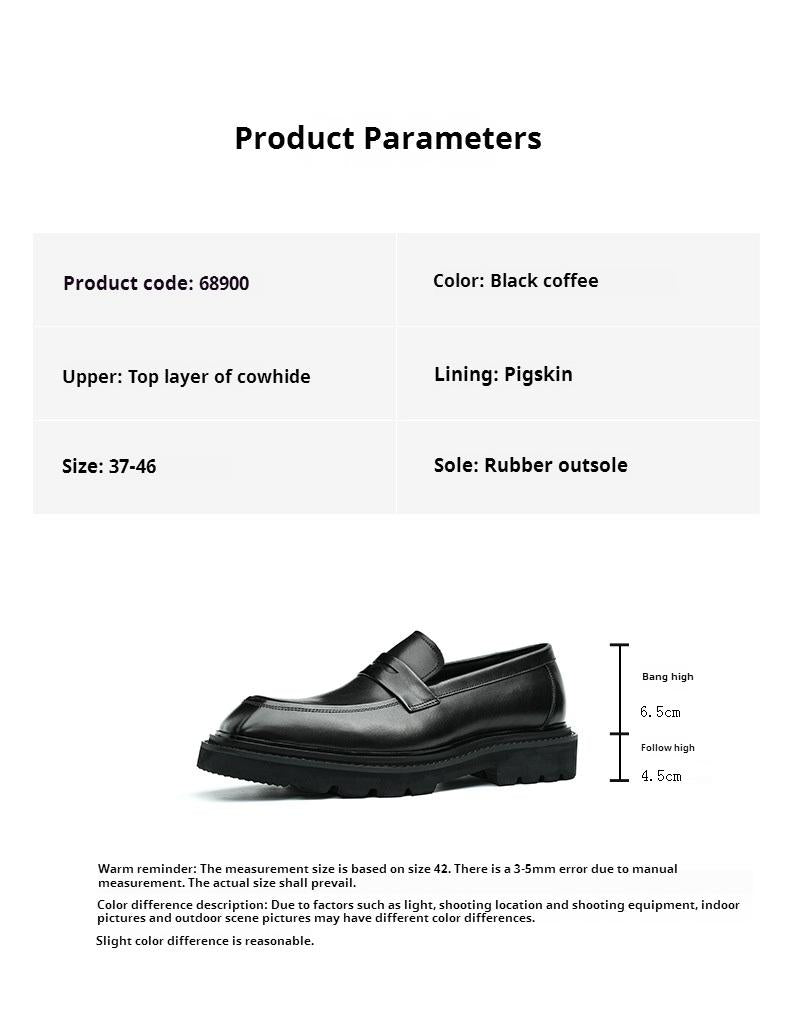 Top Layer Cowhide Men's Leather Shoes Casual Leather Shoes Loafers Men's Thick-Soled Leather Cowhide Slip-on British Business Formal Wear Shoes68900