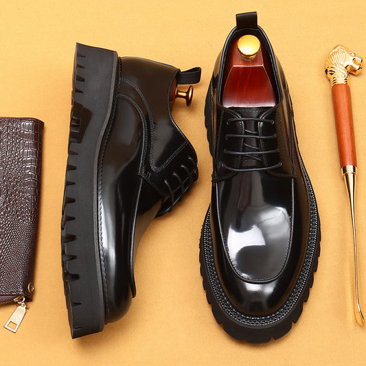 Top Layer Cowhide Men's Leather Shoes British Casual Leather Shoes Men's Formal Wear Business Platform Increased Glossy Leather Patent Leather Men's Shoes23675