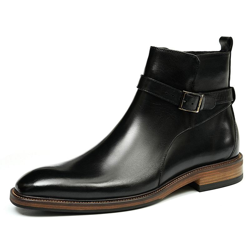 Erste Schicht Rindsleder Herren Lederschuhe Britische spitze Chelsea-Stiefel Herrenschuhe Winter Echtlederfutter Business Abendgarderobe Stiefeletten86213