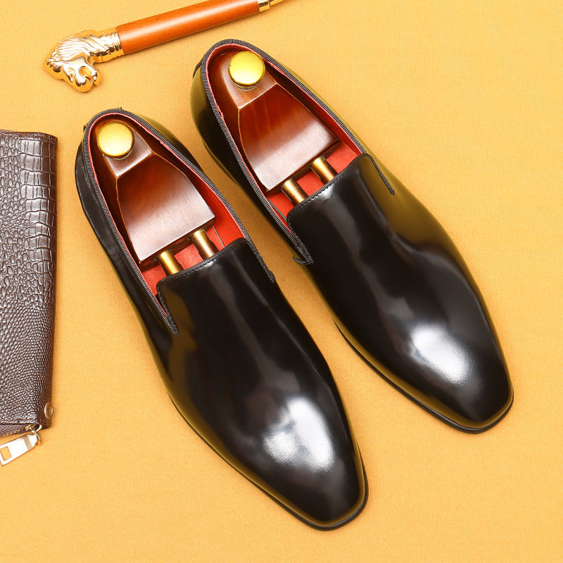 British Business Casual Leather Shoes Men's Genuine Cattlehide Leather Surface Soft Leather Patent Leather Glossy Formal Shoes23669