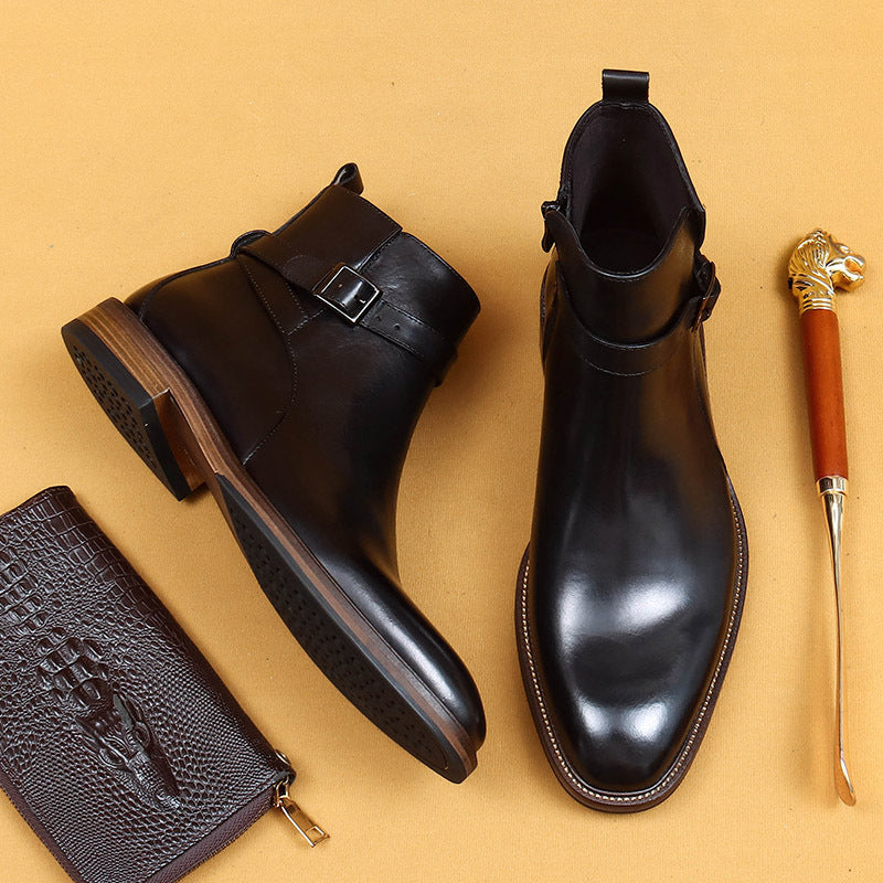 Erste Schicht Rindsleder Herren Lederschuhe Britische spitze Chelsea-Stiefel Herrenschuhe Winter Echtlederfutter Business Abendgarderobe Stiefeletten86213