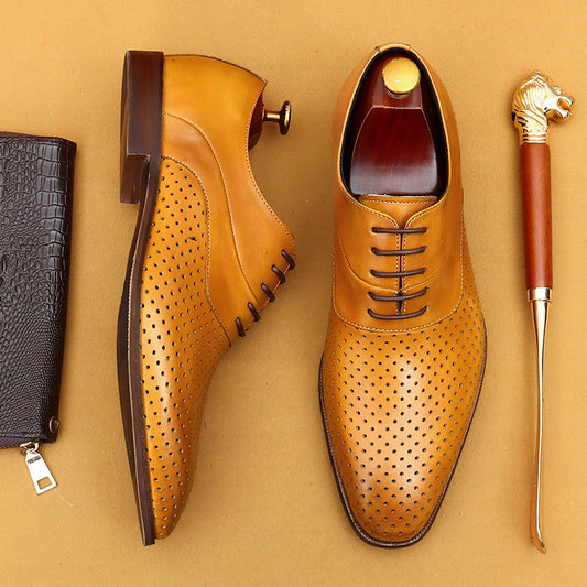 Chaussures en cuir de vachette de première couche pour hommes Chaussures en cuir décontractées d'été Chaussures creuses pour hommes Véritable cuir de vachette Respirant Sandales en cuir pour tenues d'affaires formelles68898