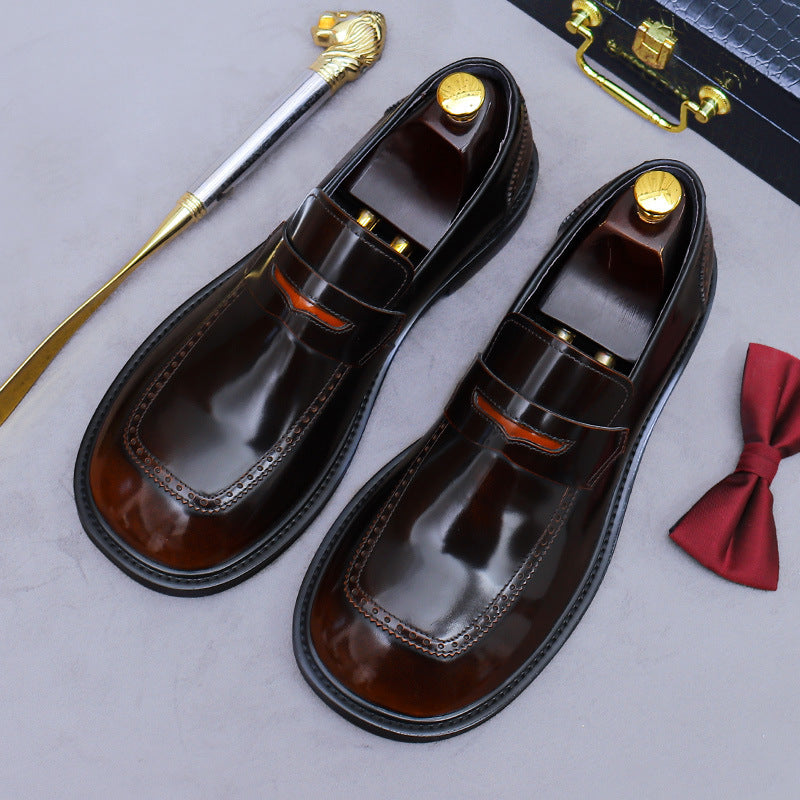 Large Leather Shoes Genuine Leather Slip-On Patent Leather Top Layer Cowhide Round Toe Casual Leather Shoes Men's Casual Formal Business Shoes Men 23711
