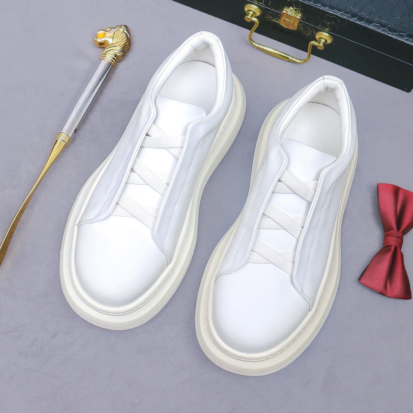 New Genuine Leather Men's Sneakers Breathable Thick Sole Business Casual Luxury Height Increasing Sports Shoes Men 88006