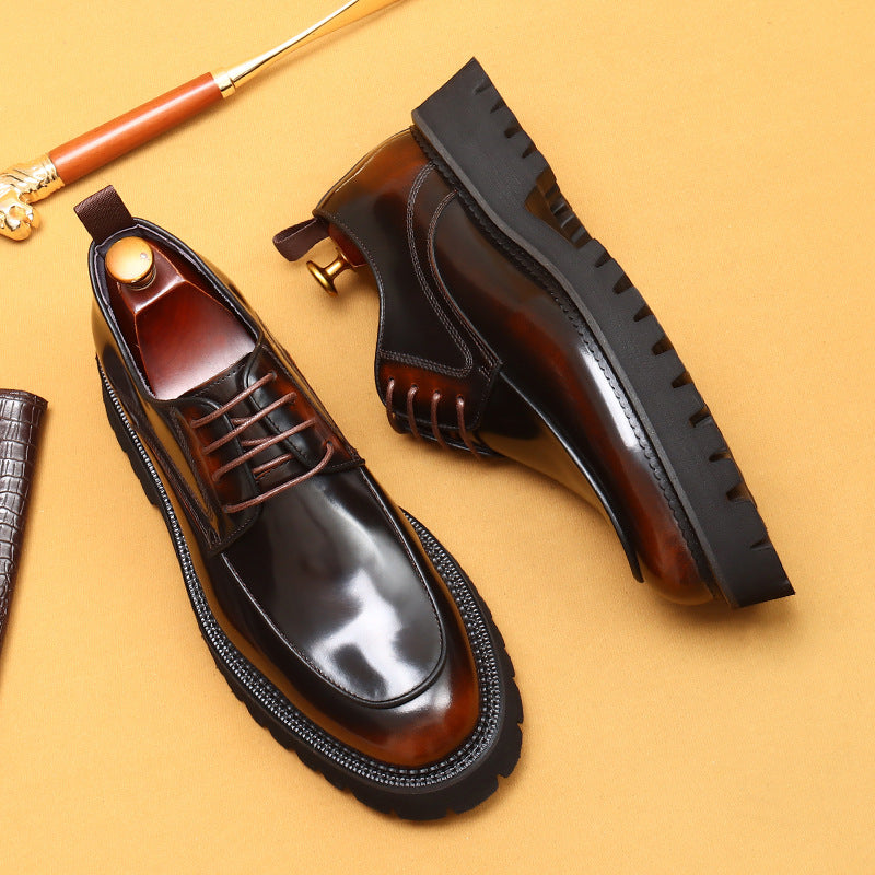 Top Layer Cowhide Men's Leather Shoes British Casual Leather Shoes Men's Formal Wear Business Platform Increased Glossy Leather Patent Leather Men's Shoes23675