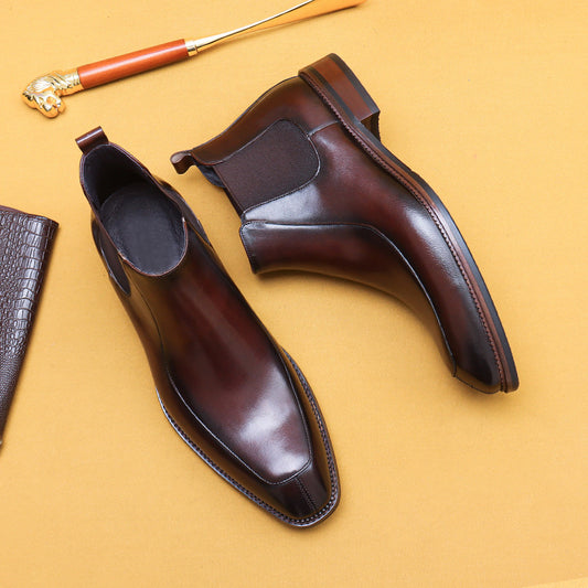 Chaussures en cuir de vachette de première couche pour hommes, bottes Martin d'hiver noires, bottes décontractées en cuir pour hommes, bottes montantes pointues de style britannique pour hommes21319
