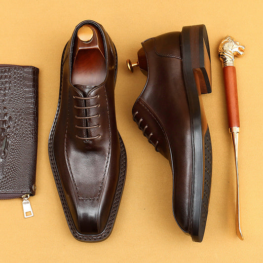 Chaussures en cuir de vachette pour hommes de première couche Chaussures en cuir pour tenues d'affaires Chaussures de travail à semelle souple pour hommes Chaussures pointues de style britannique rétro Oxford pour hommes 96135