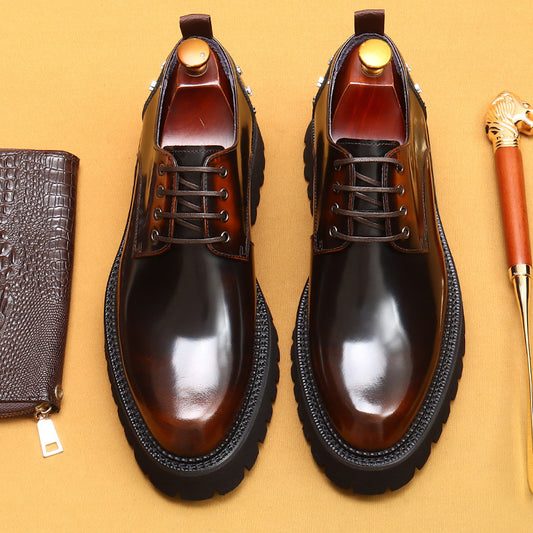 Erste Schicht Rindsleder Herren Lederschuhe Doppellagige Plateauschuhe mit Erhöhung der Höhe Echtes Leder England Style Rivet Business Casual Shoes23671