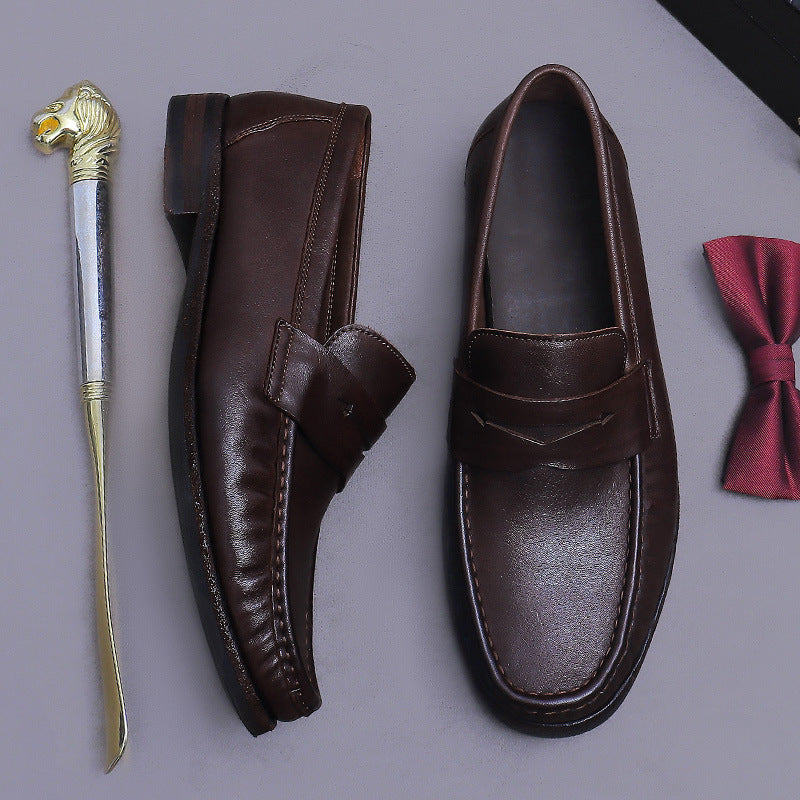 Leather Sole Loafers Horse Leather Men's Loafers Genuine Leather Handmade Slip-On Business Formal Leather Shoes A038-2
