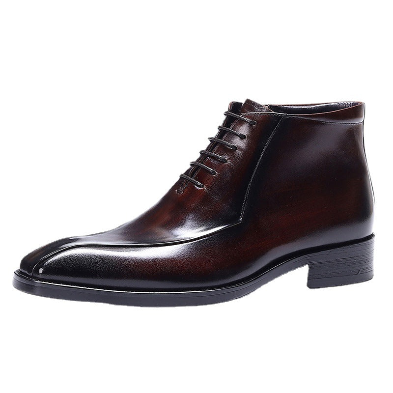 Top Layer Cowhide Men's Leather Shoes Genuine Leather Export Men's Boots Cowhide Brush Color Business Formal Wear High-Top Leather Shoes British Ankle Boots89309