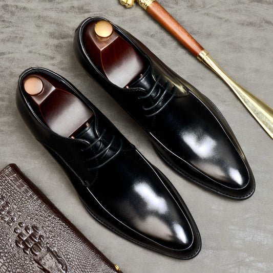 Chaussures en cuir de vachette de première couche pour hommes Chaussures d'affaires en cuir pour hommes Chaussures de mariage pointues basses à lacets Chaussures formelles pour hommes 23101