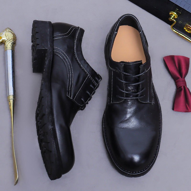Horse Leather Business Formal Men's Leather Shoes Trendy Cowhide Sole Breathable Retro Handmade Derby Wedding Shoes 1571-1