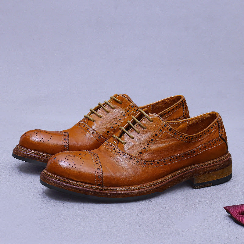 Horse Leather Carved Leather Shoes Men's British Business Formal Wear Work Groom Wedding Leather Bottom A567-6