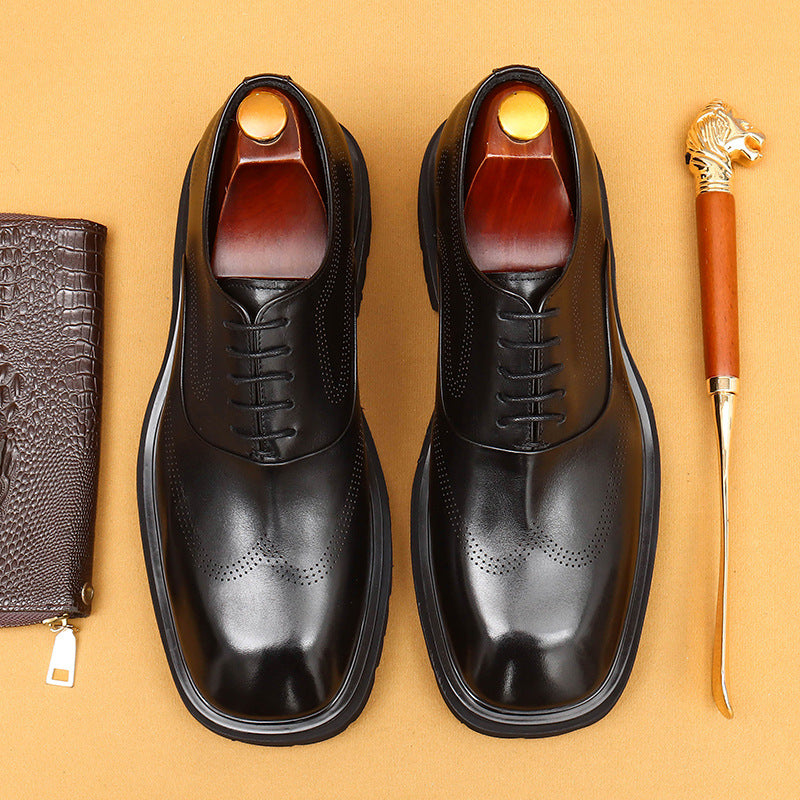 Top Layer Cowhide Men's Leather Shoes Retro Wide Toe Leather Shoes Men's Platform Business Casual British Carving Brogue Oxford Men's Shoes96132