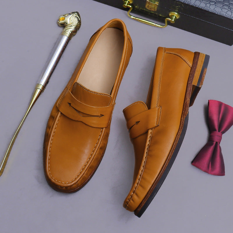 Leather Sole Loafers Horse Leather Men's Loafers Genuine Leather Handmade Slip-On Business Formal Leather Shoes A038-2