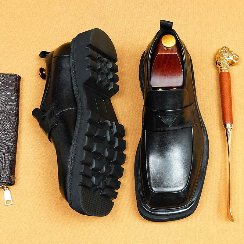 Top Layer Cowhide Men's Leather Shoes Business Casual Shoes Men's Genuine Leather England Style Slip-on Platform Loafers Men's Shoes96138