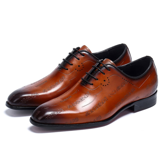 Chaussures habillées en cuir de vachette de première couche pour hommes, chaussures Oxford sculptées de style britannique à bout pointu pour hommes68157
