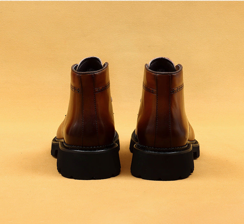 Top Layer Cowhide Men's Leather Shoes Leather Martin Boots Men's High-Top British Style Thick Bottom Business Casual Pointed Carved Leather Boots96155