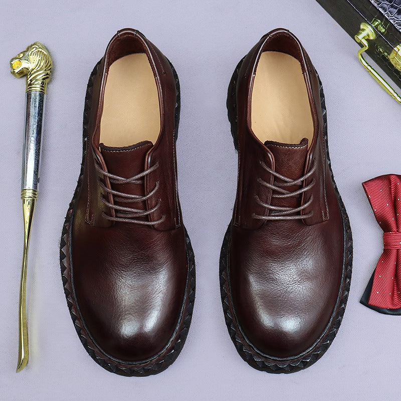 New High-End Business Casual Leather Shoes Men Genuine Leather Sole retro British Big Head Round Head Horse Leather 82715