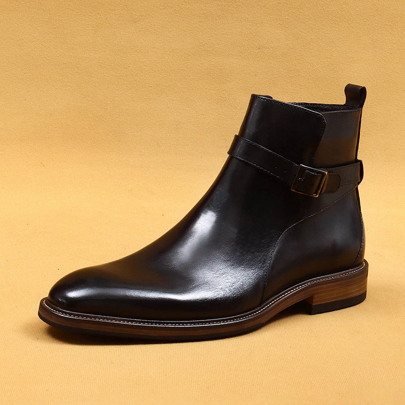 Erste Schicht Rindsleder Herren Lederschuhe Britische spitze Chelsea-Stiefel Herrenschuhe Winter Echtlederfutter Business Abendgarderobe Stiefeletten86213