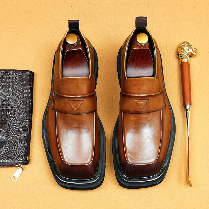 Top Layer Cowhide Men's Leather Shoes Business Casual Shoes Men's Genuine Leather England Style Slip-on Platform Loafers Men's Shoes96138