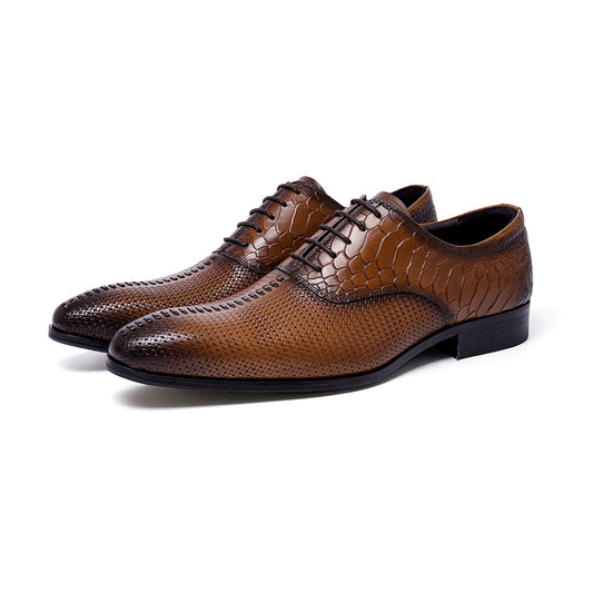 Chaussures en cuir véritable pour hommes, couche supérieure en cuir de vache, chaussures d'affaires formelles en cuir de vache, escarpins pointus en relief à motif crocodile 68133