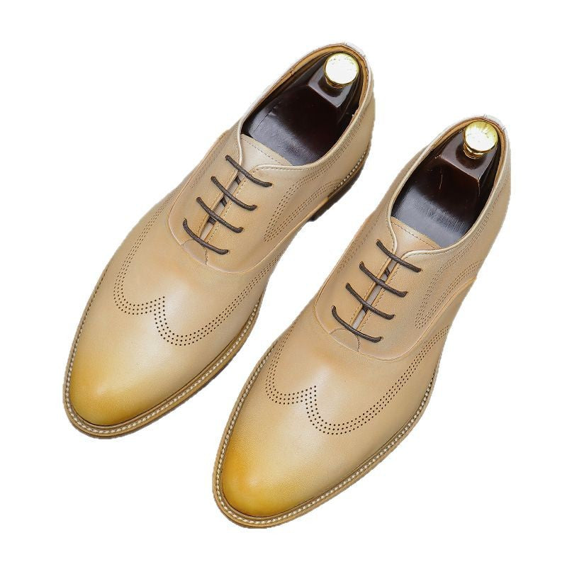 Men's British Style Genuine Leather Business Invisible Height Increase 5.5cm Carved Inner Height Increase Leather 65128