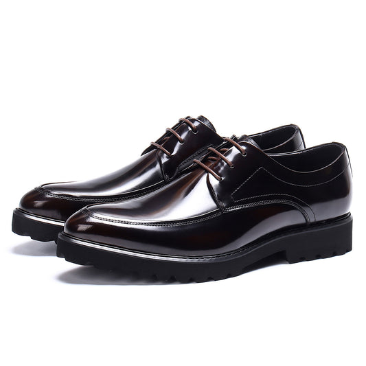 Chaussures en cuir brillant Chaussures d'affaires décontractées en cuir à bout pointu Chaussures à plateforme pour hommes augmentant la hauteur23550