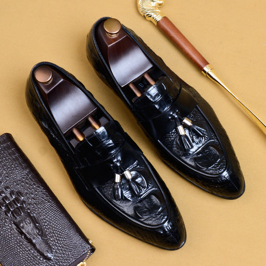 Britische spitze Lederschuhe Herren echtes Leder Krokodilmuster Quaste Business Casual Herren Büroschuhe Herrenschuhe 25826