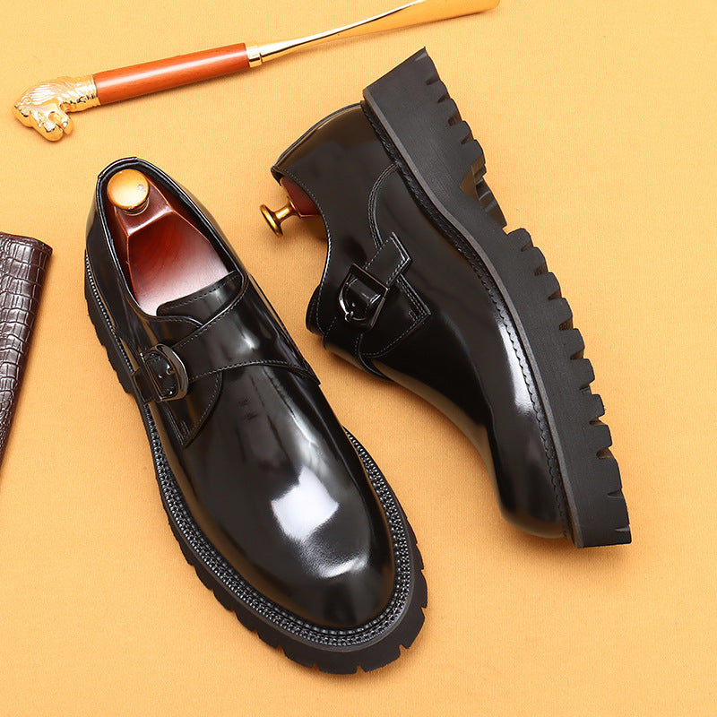 Top Layer Cowhide Men's Leather Shoes British Casual Leather Shoes Men's Genuine Leather Formal Business Thick Bottom Increased Patent Leather Glossy Pedal23681