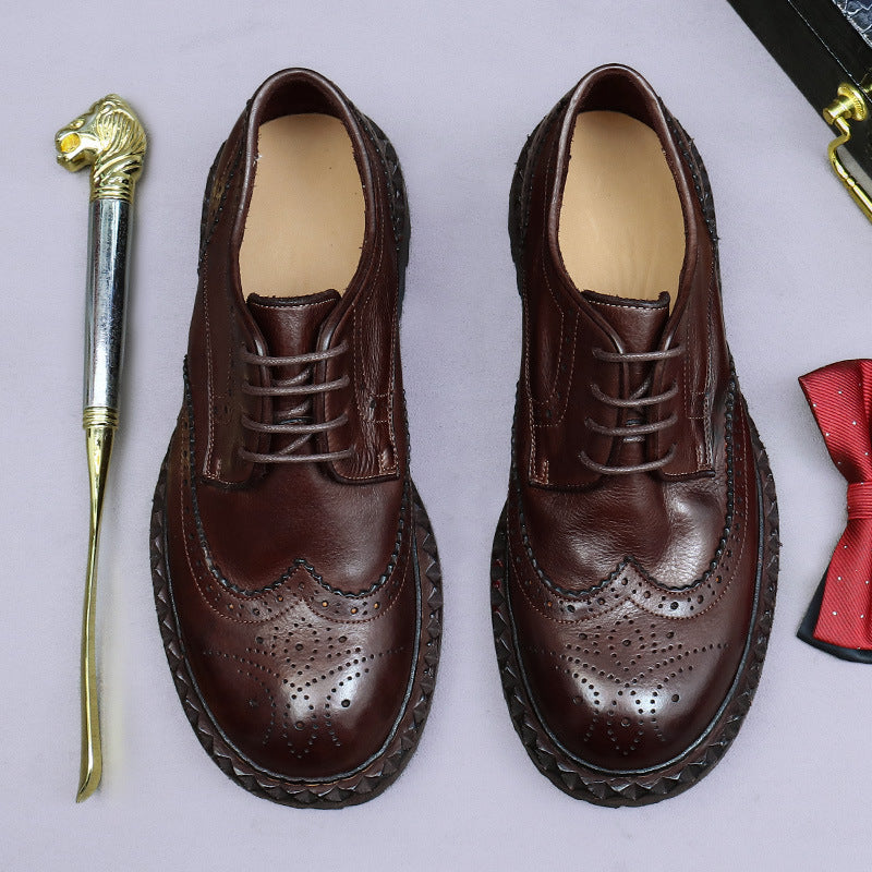 Brogue Leather Sole High-End Business Casual Leather Shoes Men Brogue Genuine Leather Retro British Style 82713