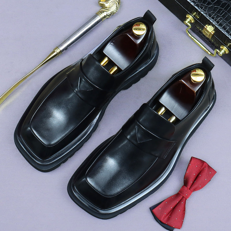 Men's Leather Shoes Cowhide Lightweight British Business Formal Big Toe Thick Sole Height Increasing Wedding Groom Casual Shoes Men 96138
