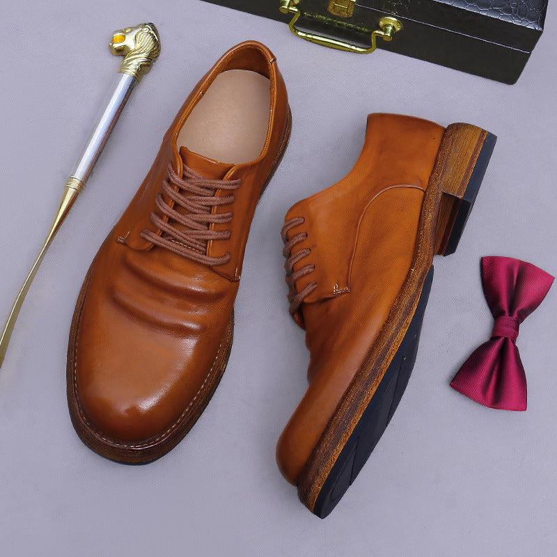 Light Luxury Horse Leather Genuine Leather Handmade Leather Shoes Men's British Cowhide Shoes Leather Sole Work Shoes 76010