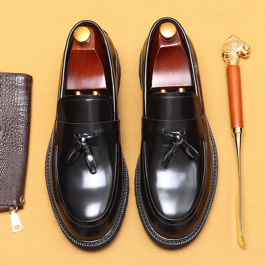 Chaussures en cuir de vachette pour hommes de première couche Mocassins à pampilles Plateforme en cuir pour hommes Chaussures décontractées britanniques Doublure en cuir de vache Tenue de soirée d'affaires 96115