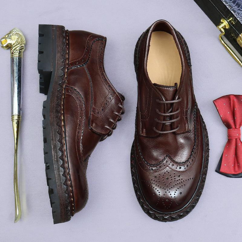 Brogue Leather Sole High-End Business Casual Leather Shoes Men Brogue Genuine Leather Retro British Style 82713