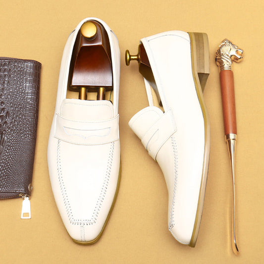 Chaussures en cuir de vachette de première couche pour hommes Mocassins britanniques Chaussures d'affaires décontractées en cuir pour hommes Chaussures formelles de mariage Chaussures en cuir blanc21313