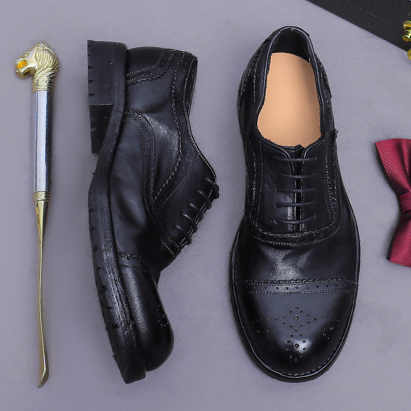 Horse Leather Men's Shoes Three-Joint Carved Leather Shoes Business Men's Shoes British Style Versatile Oxford Genuine Leather Handmade Wedding Shoes 1570-180