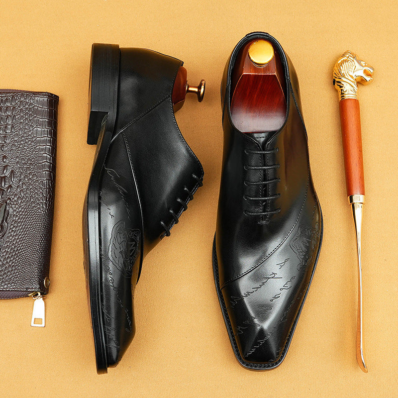 Top Layer Cowhide Men's Leather Shoes Men's Top Layer Cowhide Carved British Formal Wear Business Pointed Oxford Men's Shoes96131