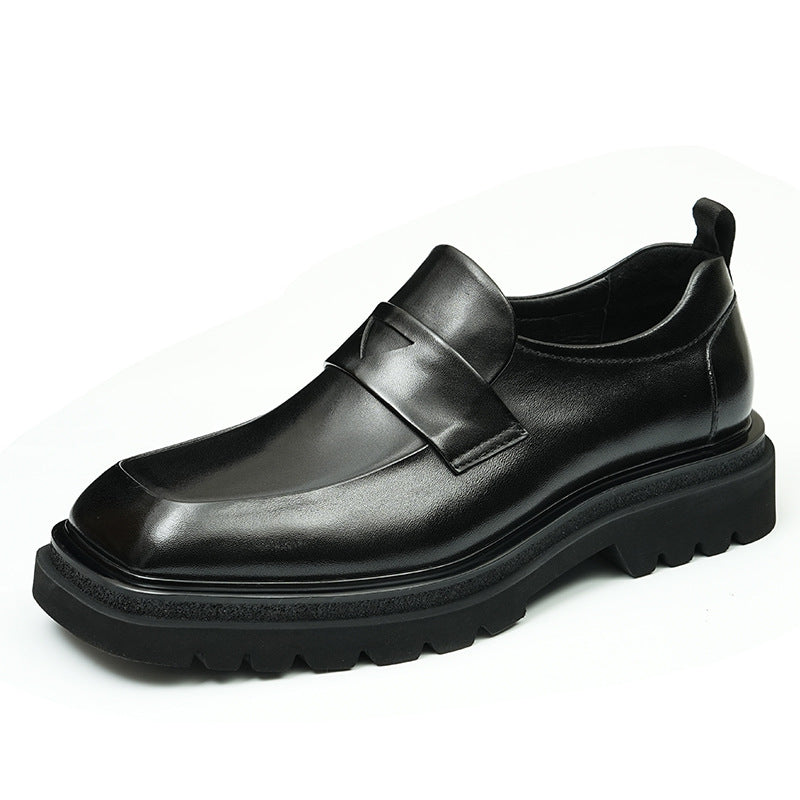 Top Layer Cowhide Men's Leather Shoes Business Casual Shoes Men's Genuine Leather England Style Slip-on Platform Loafers Men's Shoes96138