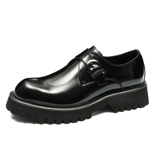 Chaussures en cuir à semelles épaisses pour hommes Chaussures de moine à boucle en cuir décontractées pour affaires britanniques Chaussures habillées pointues et brillantes britanniques23681