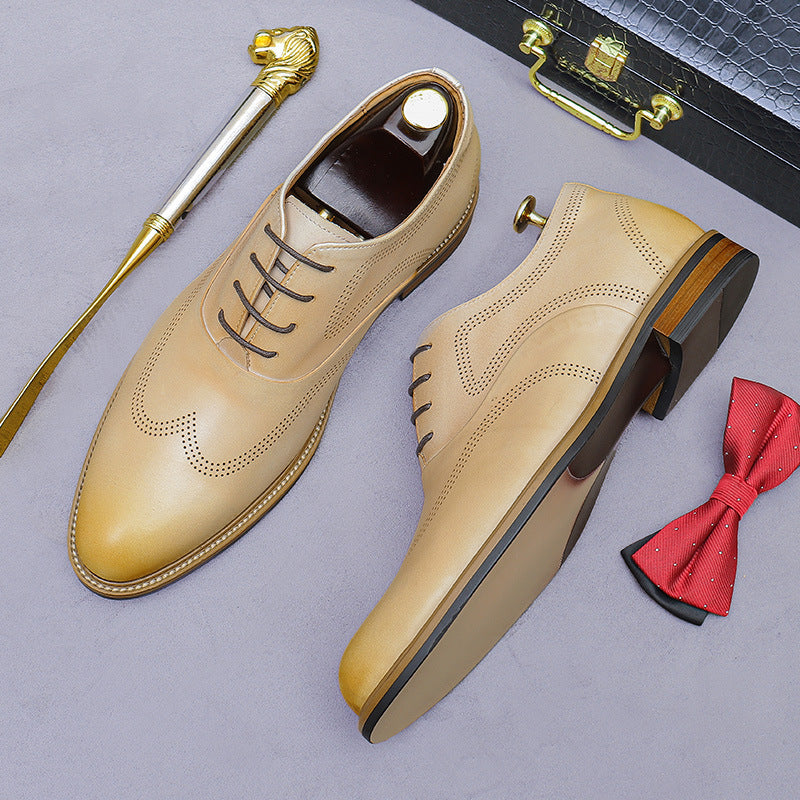 Men's British Style Genuine Leather Business Invisible Height Increase 5.5cm Carved Inner Height Increase Leather 65128