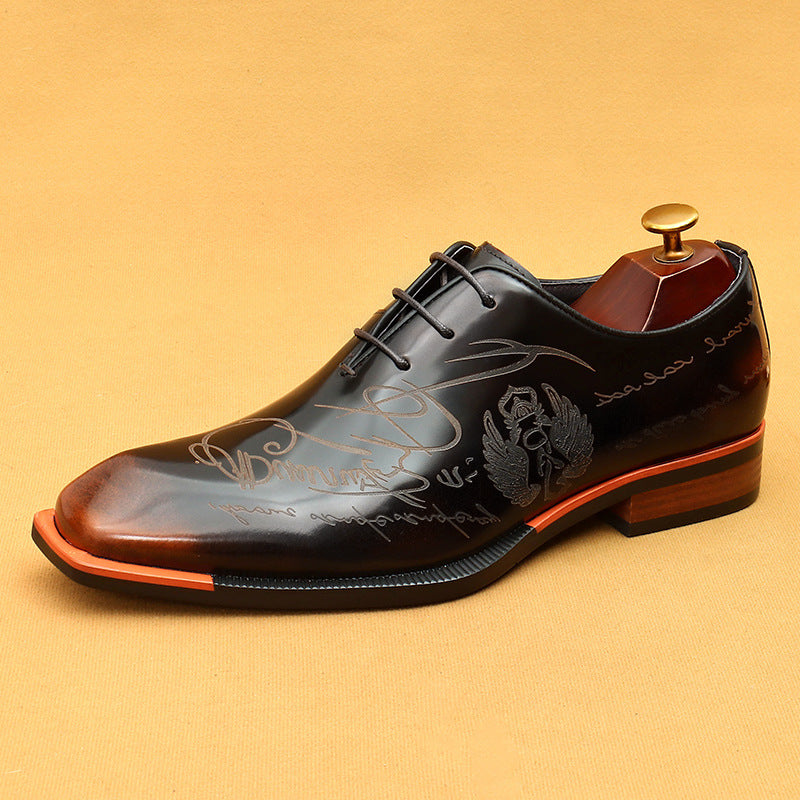 Top Layer Cowhide Men's Leather Shoes Men's Shoes Patent Leather Glossy Leather Shoes Real Cowhide British Style Carving Business Formal Wear Shoes23689